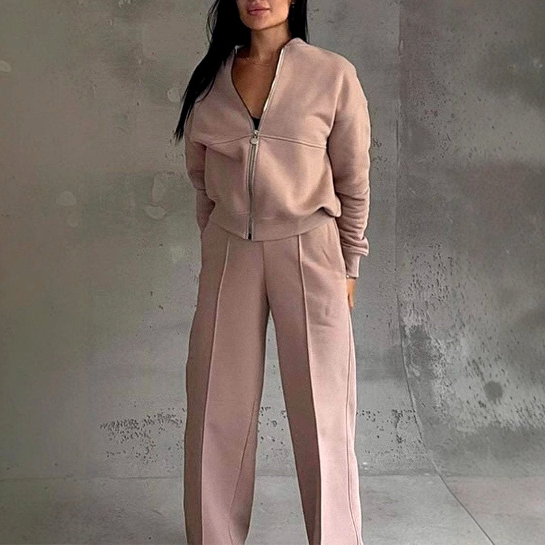 Haldis - Women's Zip-Front Wide Leg Matching Set 4