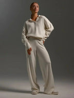 Helena - Women's Notch-Collar Oversized Top with Wide-Leg Trousers