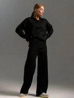 Helena - Women's Notch-Collar Oversized Top with Wide-Leg Trousers