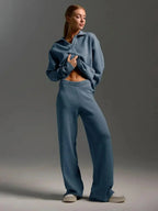 Helena - Women's Notch-Collar Oversized Top with Wide-Leg Trousers