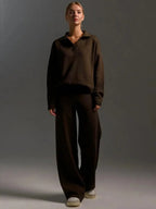 Helena - Women's Notch-Collar Oversized Top with Wide-Leg Trousers