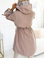 Henrietta - Women's Hooded Zip Coat with Checked Trim