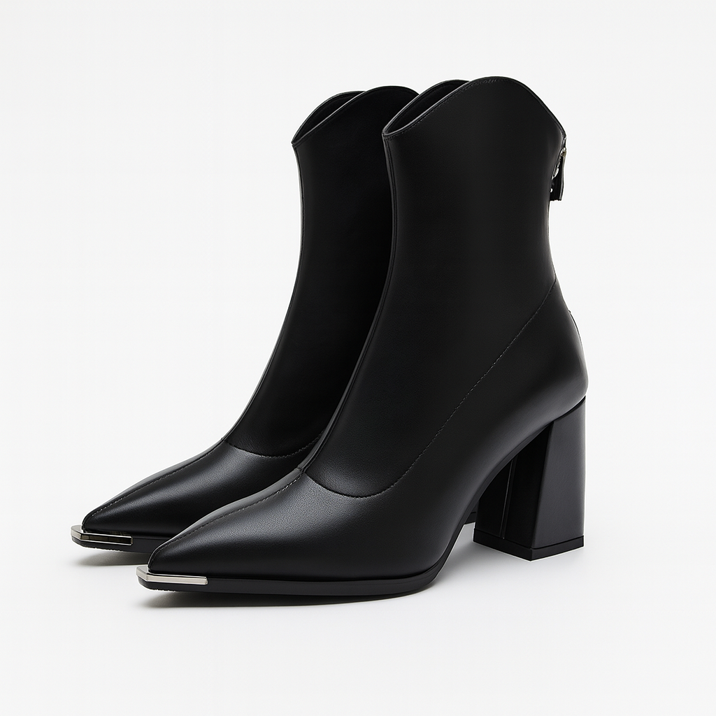 Henrietta - Women's Tapered Ankle Boots with Metal Toe Cap