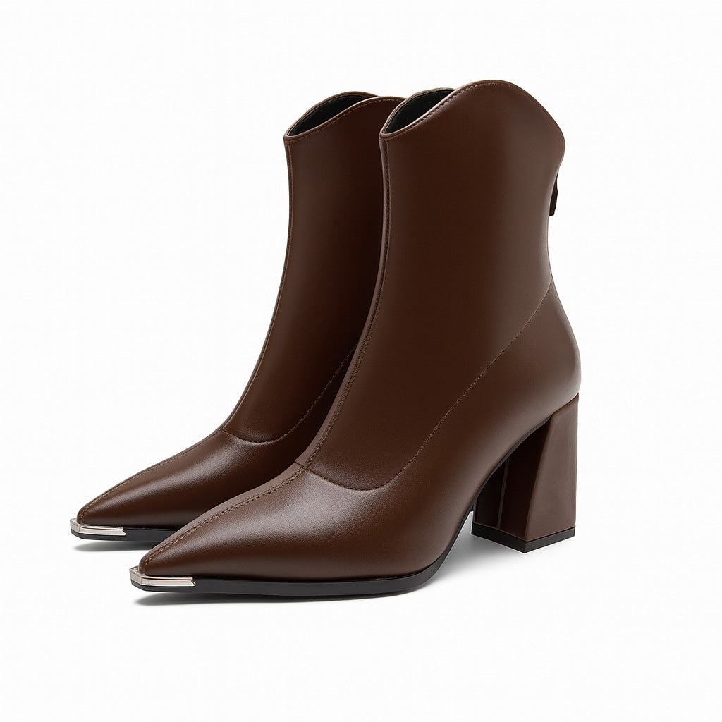 Henrietta - Women's Tapered Ankle Boots with Metal Toe Cap