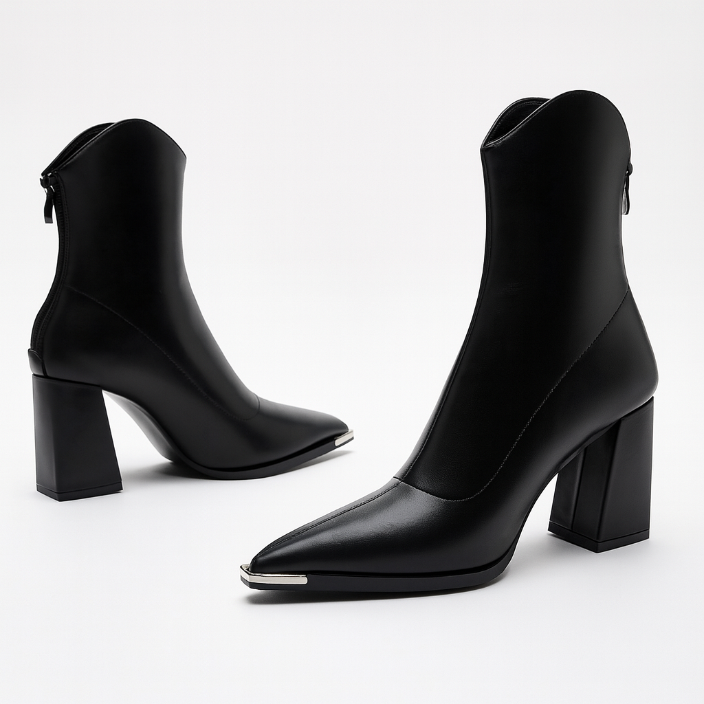 Henrietta - Women's Tapered Ankle Boots with Metal Toe Cap