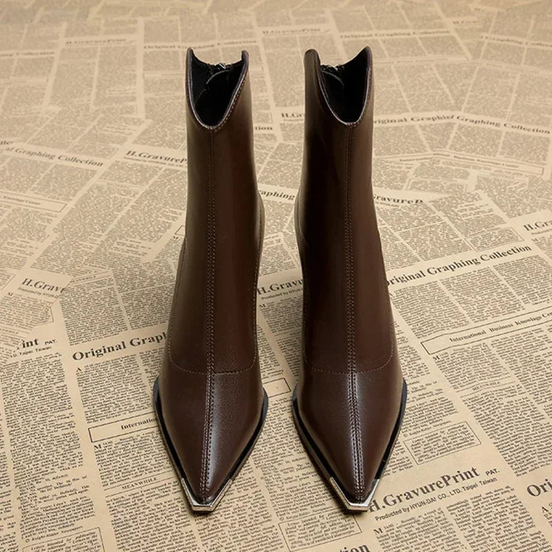 Henrietta - Women's Tapered Ankle Boots with Metal Toe Cap