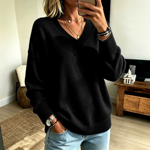 Ilse - Women's Relaxed V-Neck Knit Sweater 2