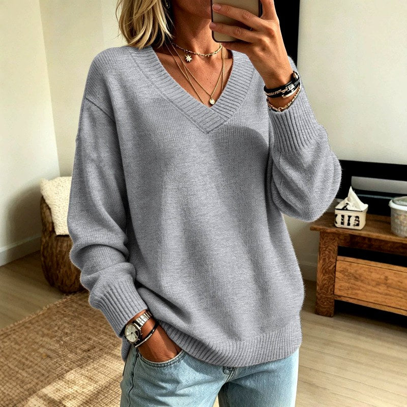Ilse - Women's Relaxed V-Neck Knit Sweater 4