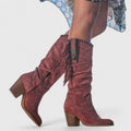 Iris - Women's Fringe-Trimmed Suede Knee-High Boots