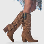 Iris - Women's Fringe-Trimmed Suede Knee-High Boots