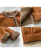 Isolde - Women's Suede Button-Front Jacket with Faux-Shearling Trim