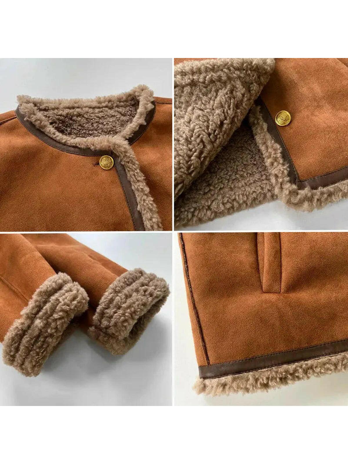 Isolde - Women's Suede Button-Front Jacket with Faux-Shearling Trim
