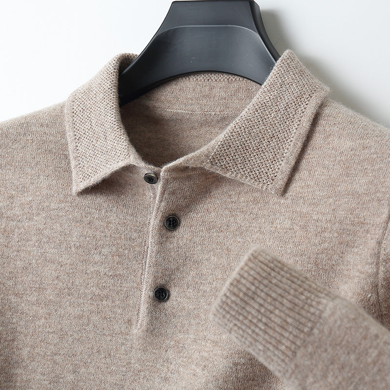 James - Men's Merino Wool Polo with Textured Collar