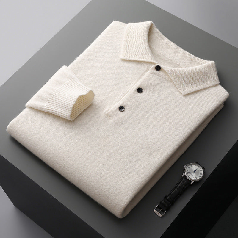 James - Men's Merino Wool Polo with Textured Collar