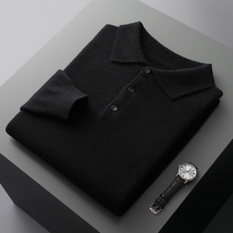 James - Men's Merino Wool Polo with Textured Collar