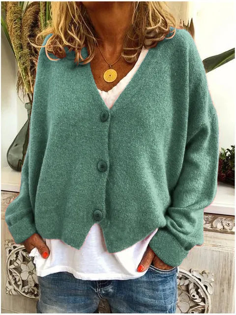 Jane - Women's Button-Front Cardigan with Long Sleeves