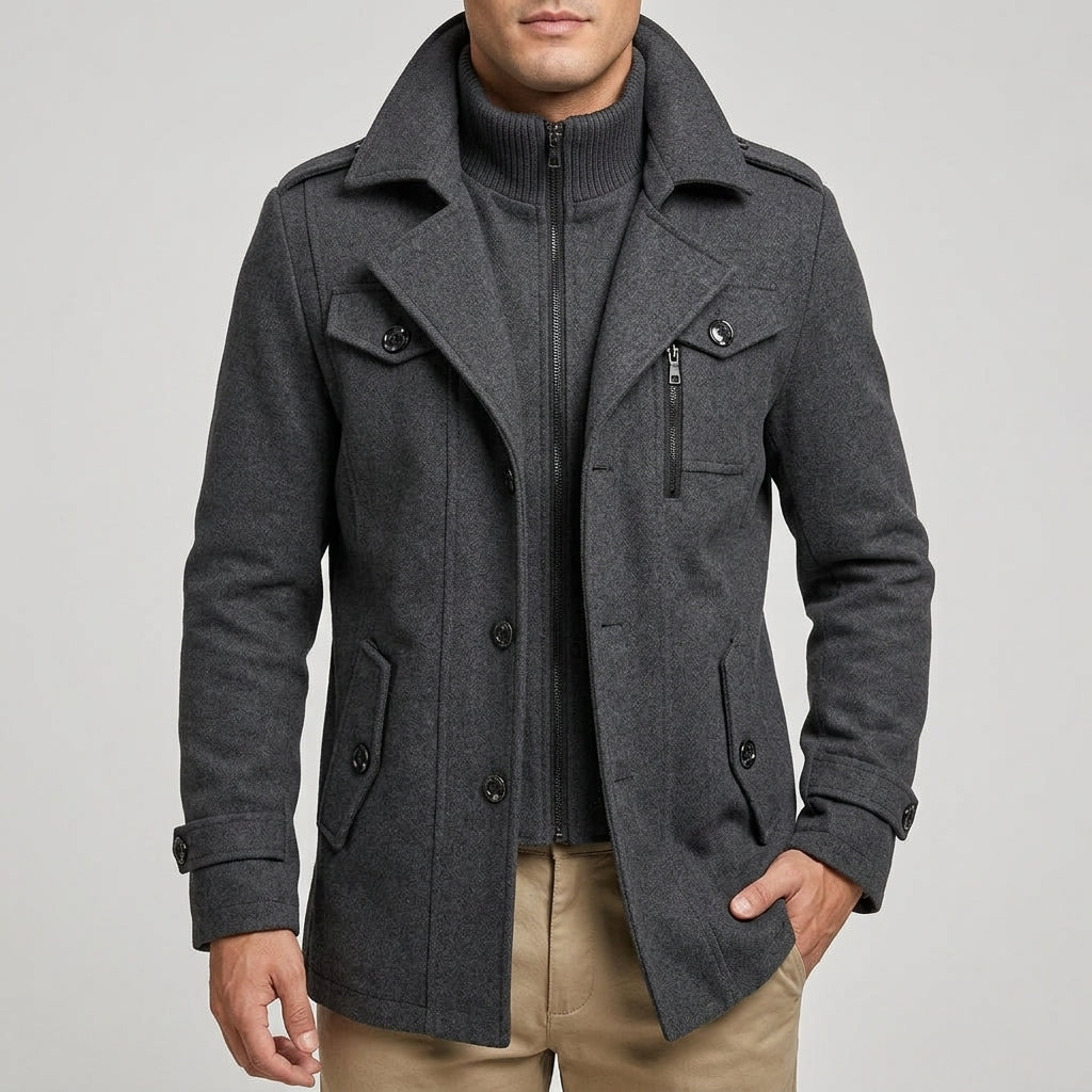 Jasper - Men's Wool-Blend Car Coat with Notch Collar