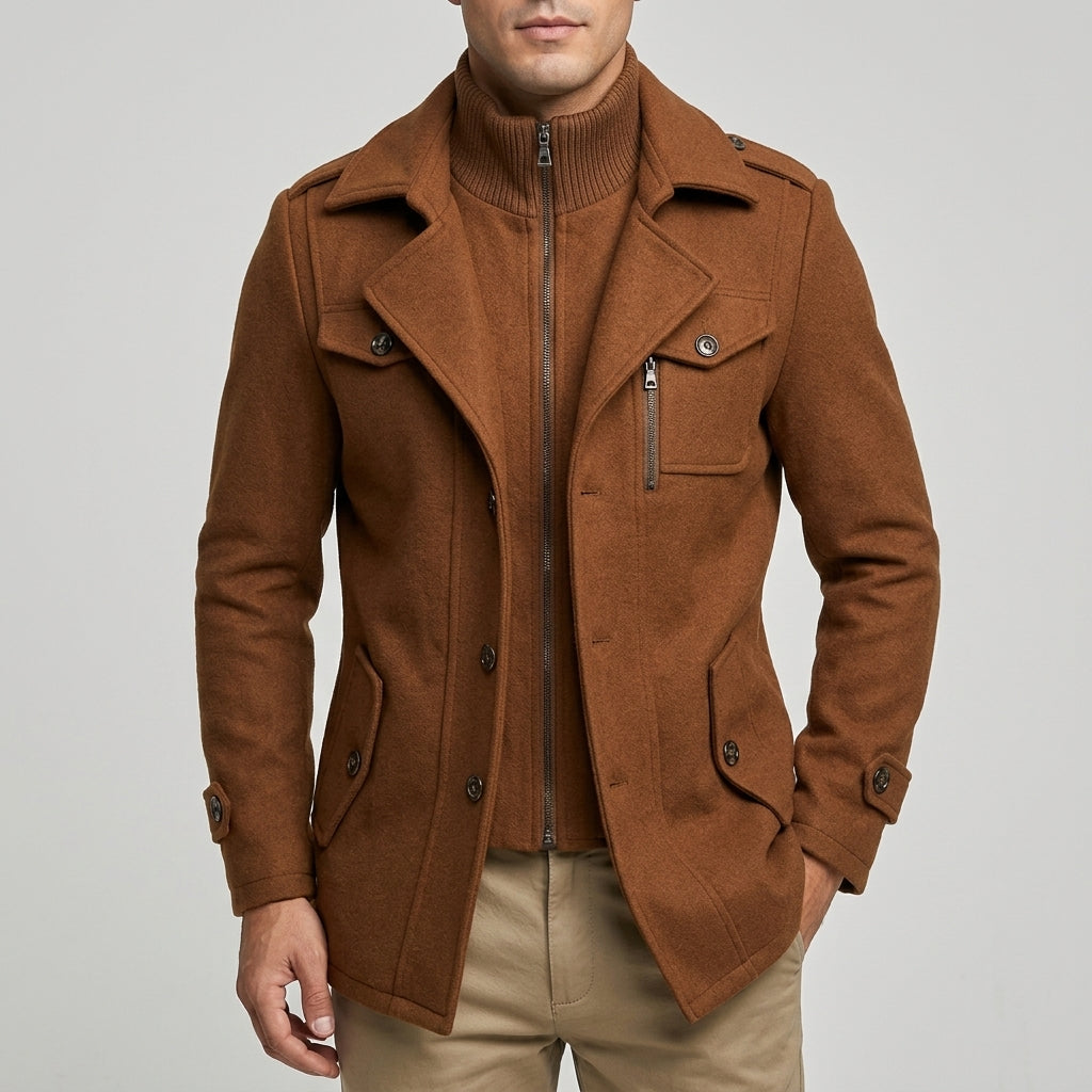 Jasper - Men's Wool-Blend Car Coat with Notch Collar