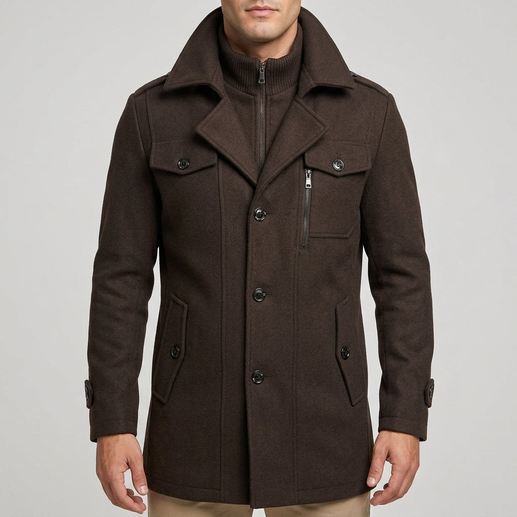Jasper - Men's Wool-Blend Car Coat with Notch Collar