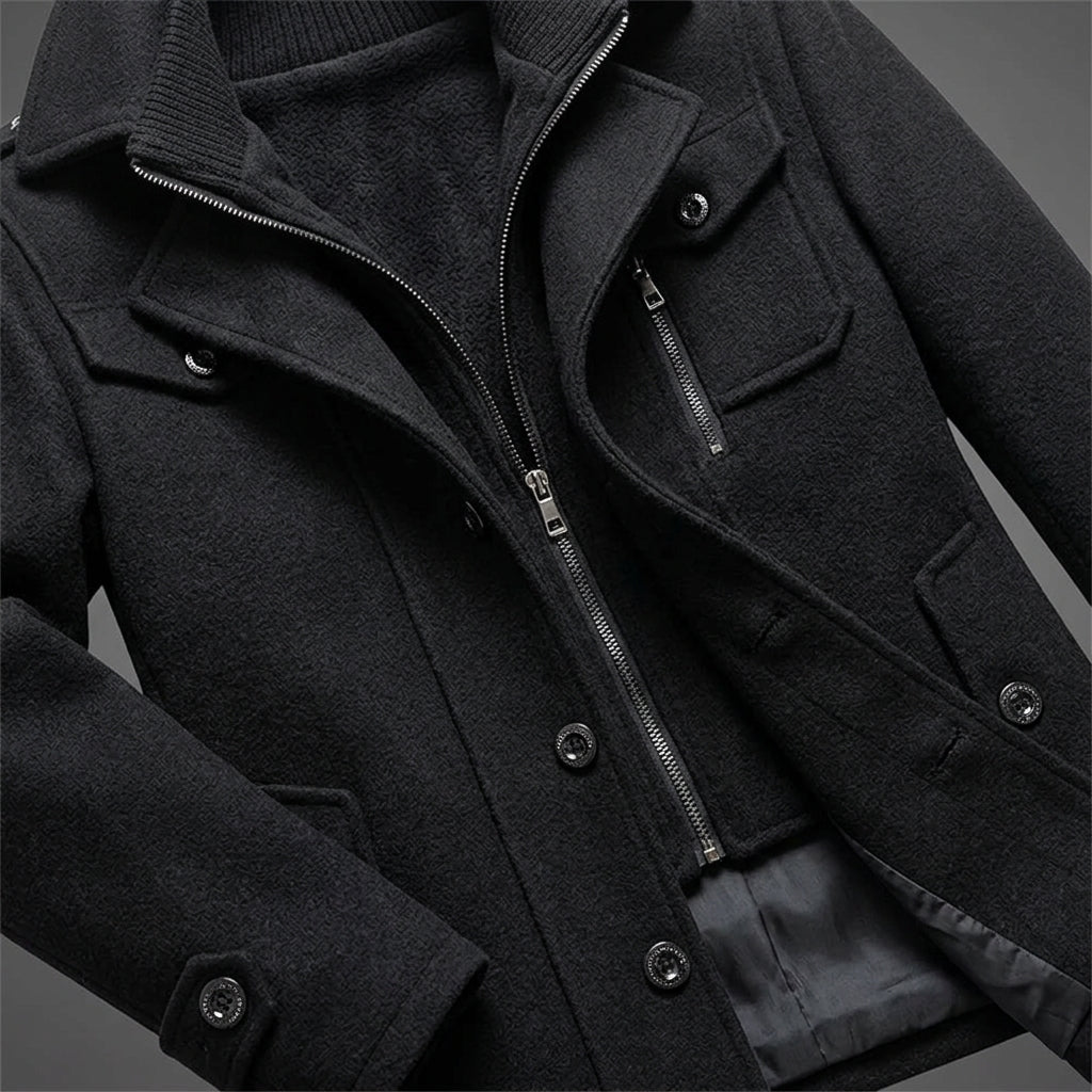 Jasper - Men's Wool-Blend Car Coat with Notch Collar