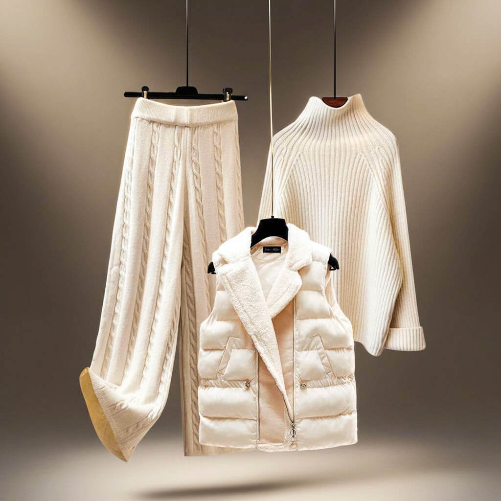 Juliet - Women's Ribbed Turtleneck & Pleated Trousers Set