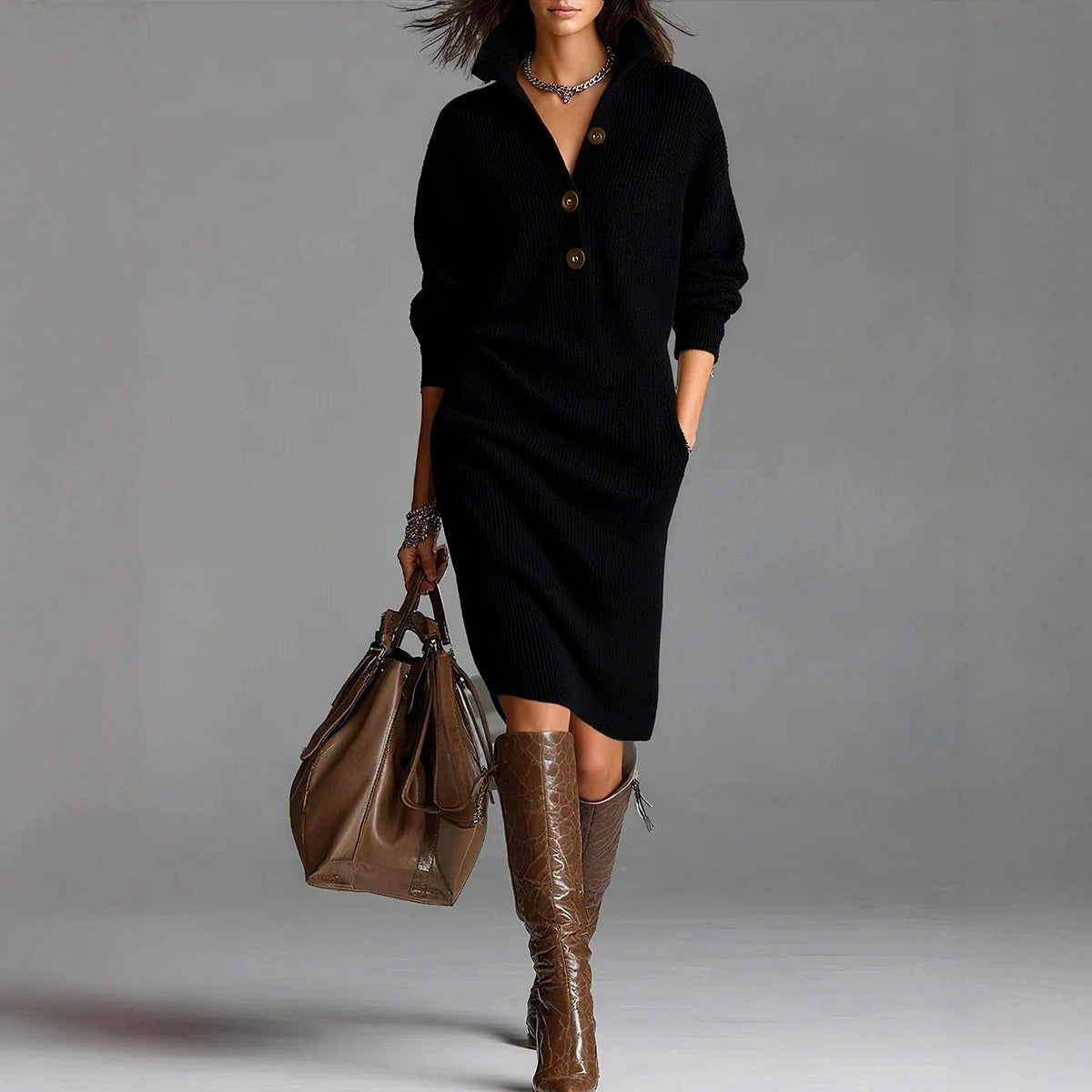 June - Women's Ribbed Knit Sweater Dress 2