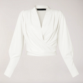 Juniper - Women's Wrap V-Neck Blouse with Puff Sleeves