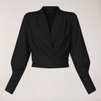 Juniper - Women's Wrap V-Neck Blouse with Puff Sleeves