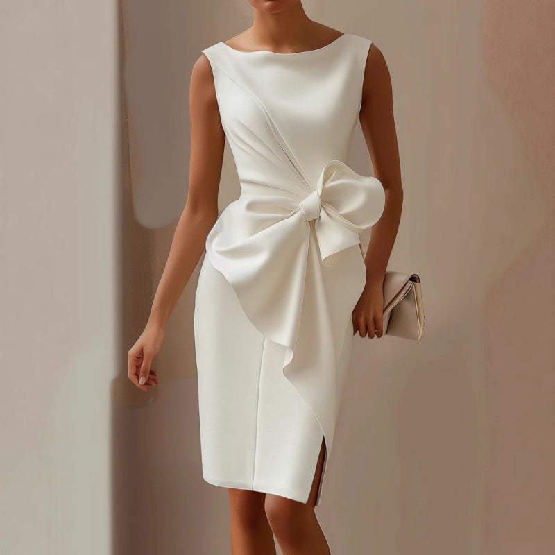 Katarina - Women's Boat Neck Bow Detail Formal Dress 1