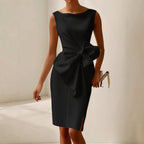 Katarina - Women's Boat Neck Bow Detail Formal Dress 2