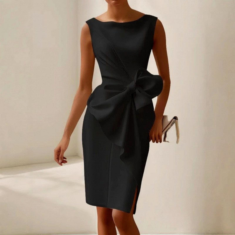 Katarina - Women's Boat Neck Bow Detail Formal Dress 2