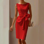 Katarina - Women's Boat Neck Bow Detail Formal Dress 3