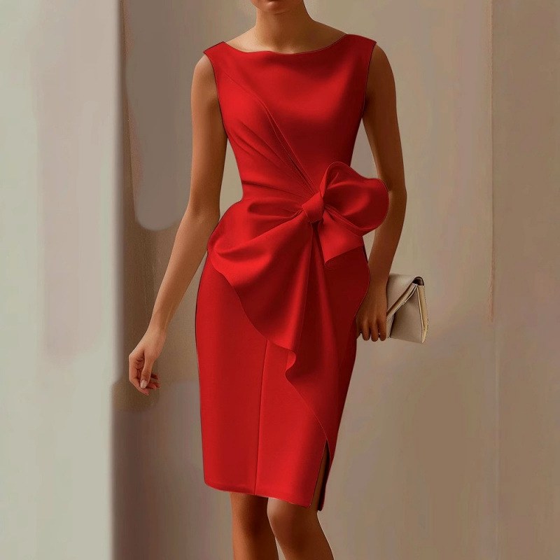 Katarina - Women's Boat Neck Bow Detail Formal Dress 3