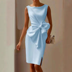 Katarina - Women's Boat Neck Bow Detail Formal Dress 4
