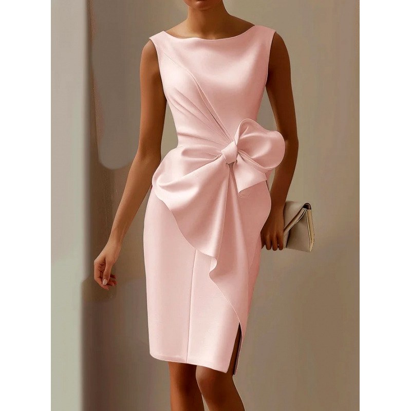 Katarina - Women's Boat Neck Bow Detail Formal Dress 5