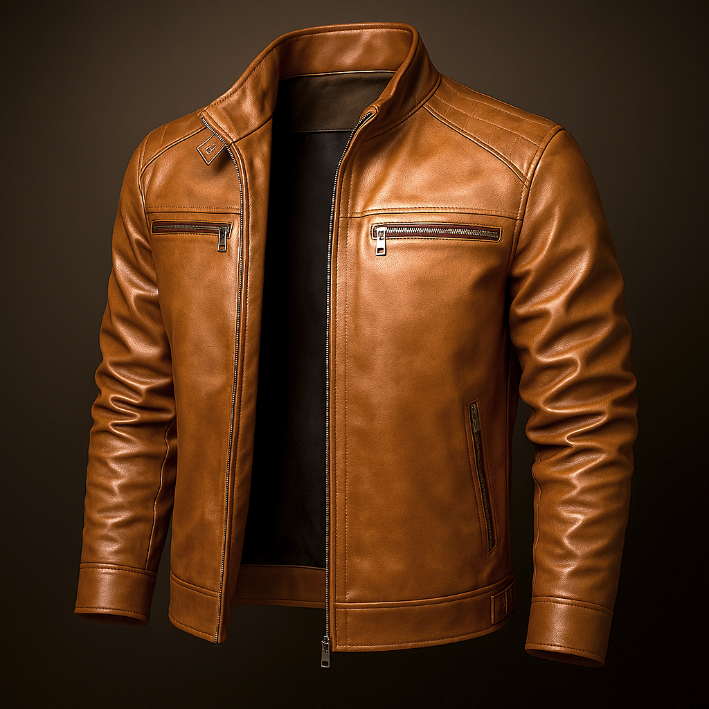 Keswick - Men's Full-Zip Leather Jacket with Front Chest Pockets