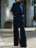 Kyla - Women's Half-Turtleneck Batwing Matching Set 2