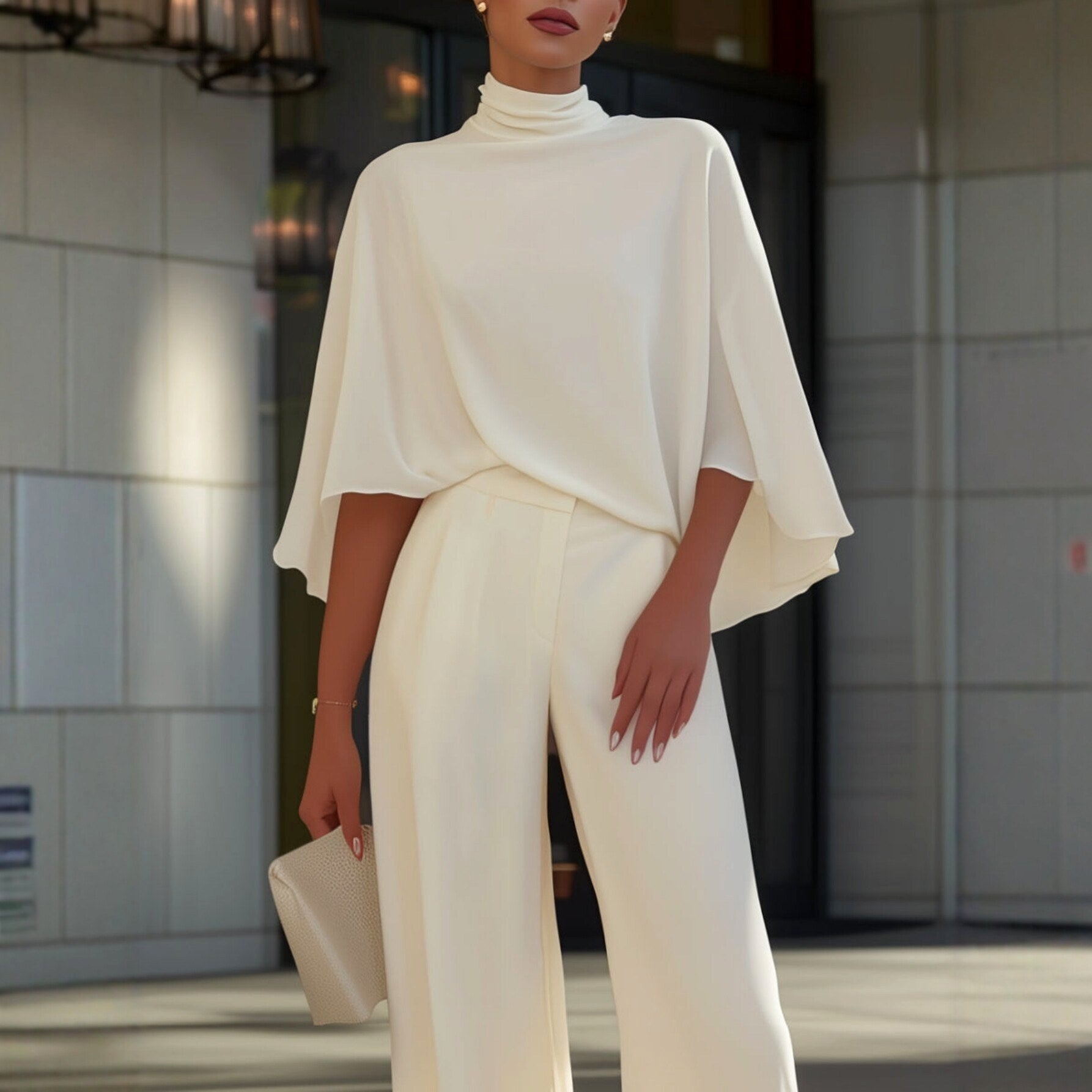 Kyla - Women's Half-Turtleneck Batwing Matching Set 5