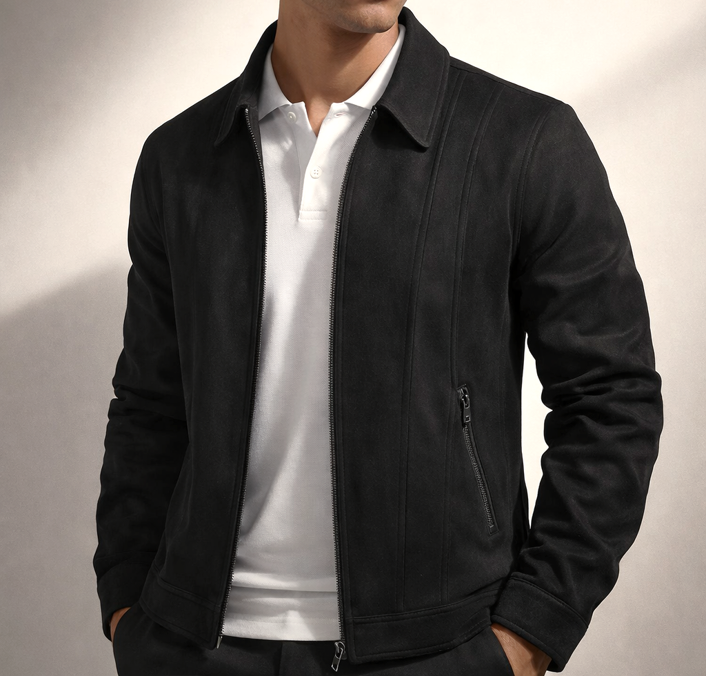 Lennon - Men's Suede Jacket with Notch Collar