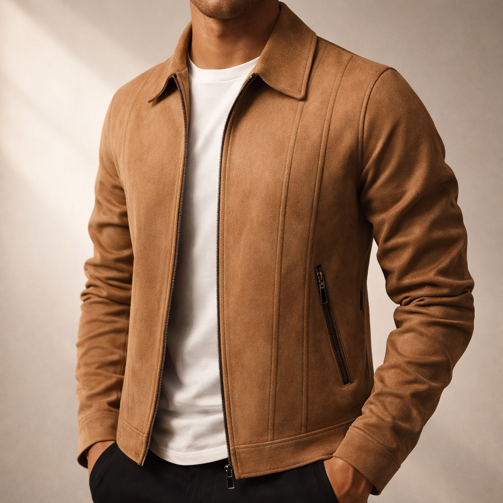 Lennon - Men's Suede Jacket with Notch Collar