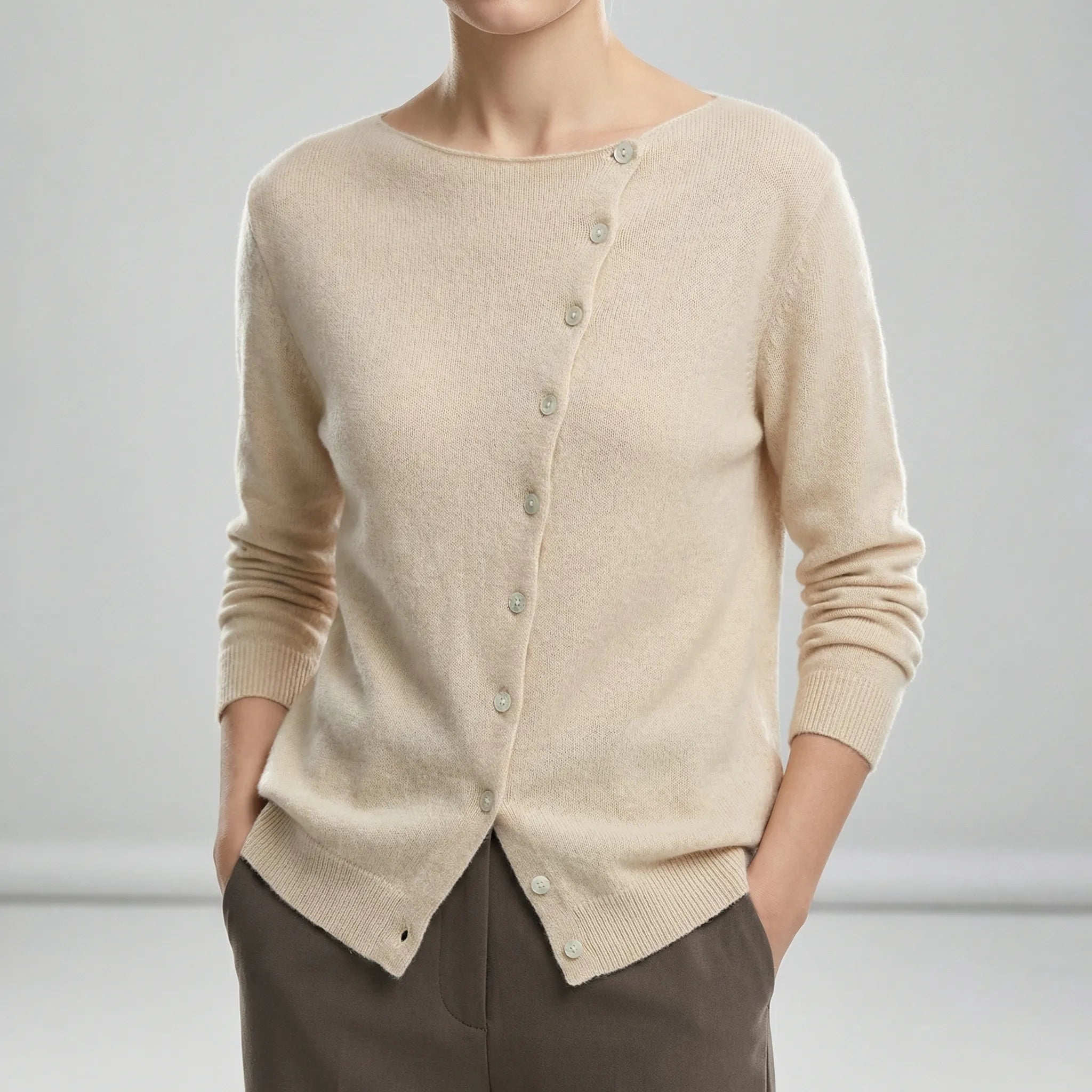 Lenya - Women's Button-Front Crewneck Cardigan