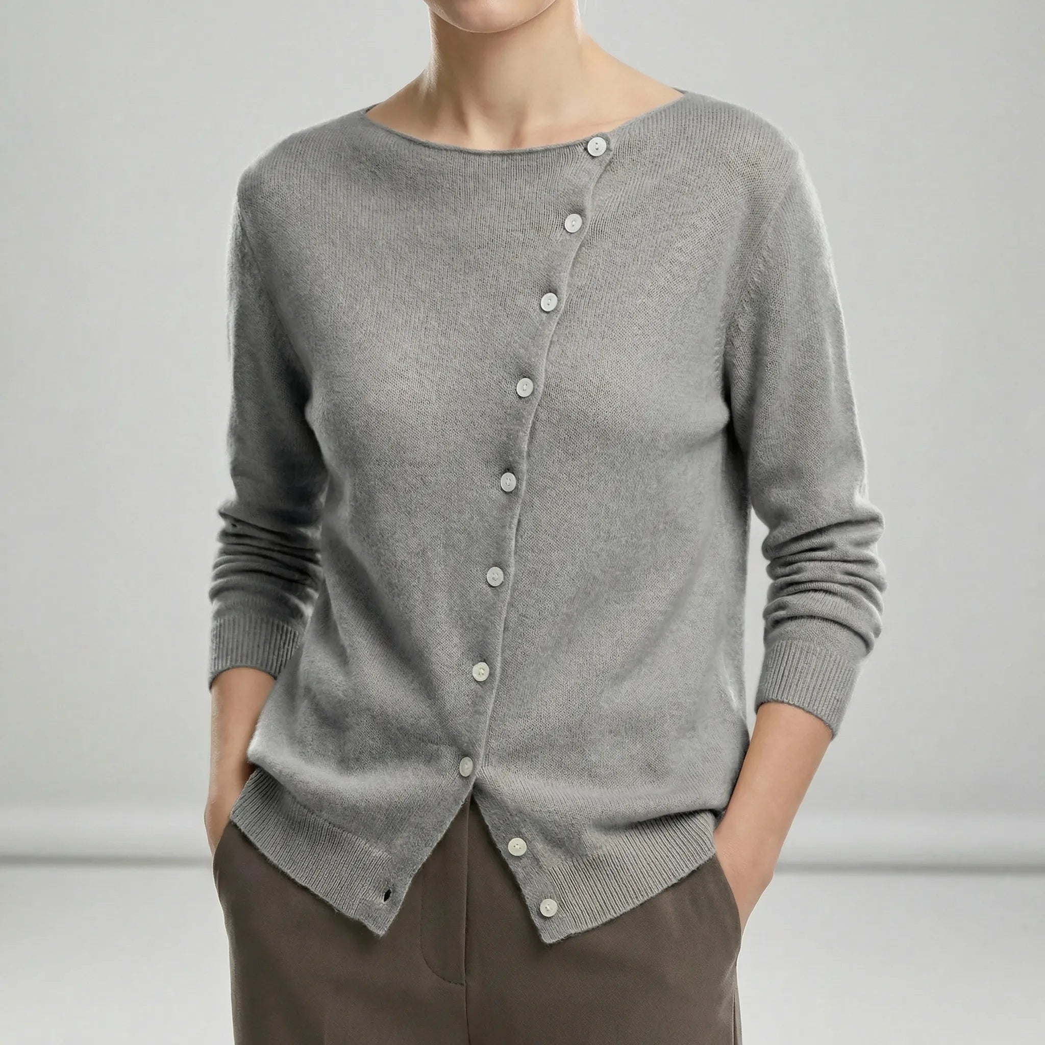 Lenya - Women's Button-Front Crewneck Cardigan
