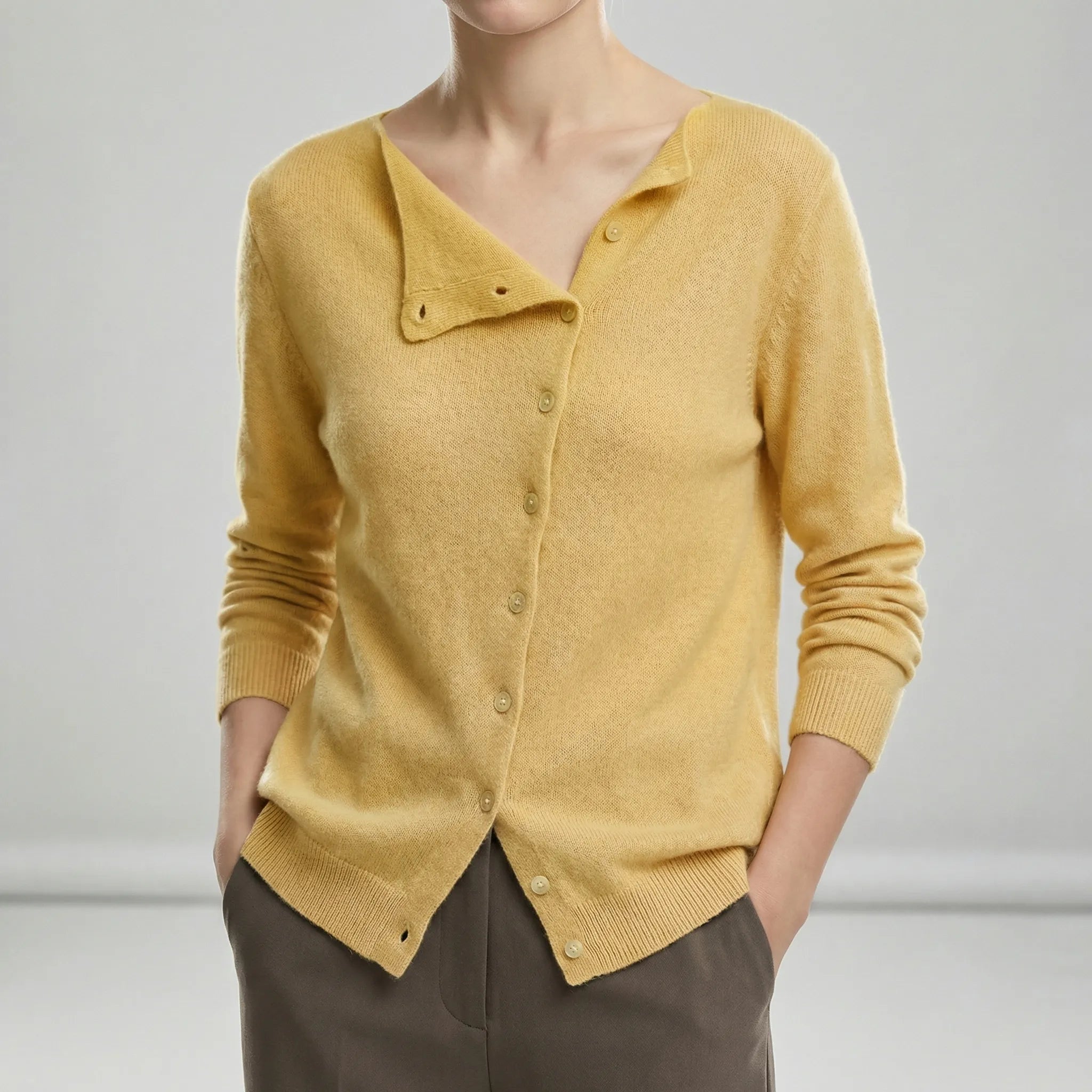 Lenya - Women's Button-Front Crewneck Cardigan