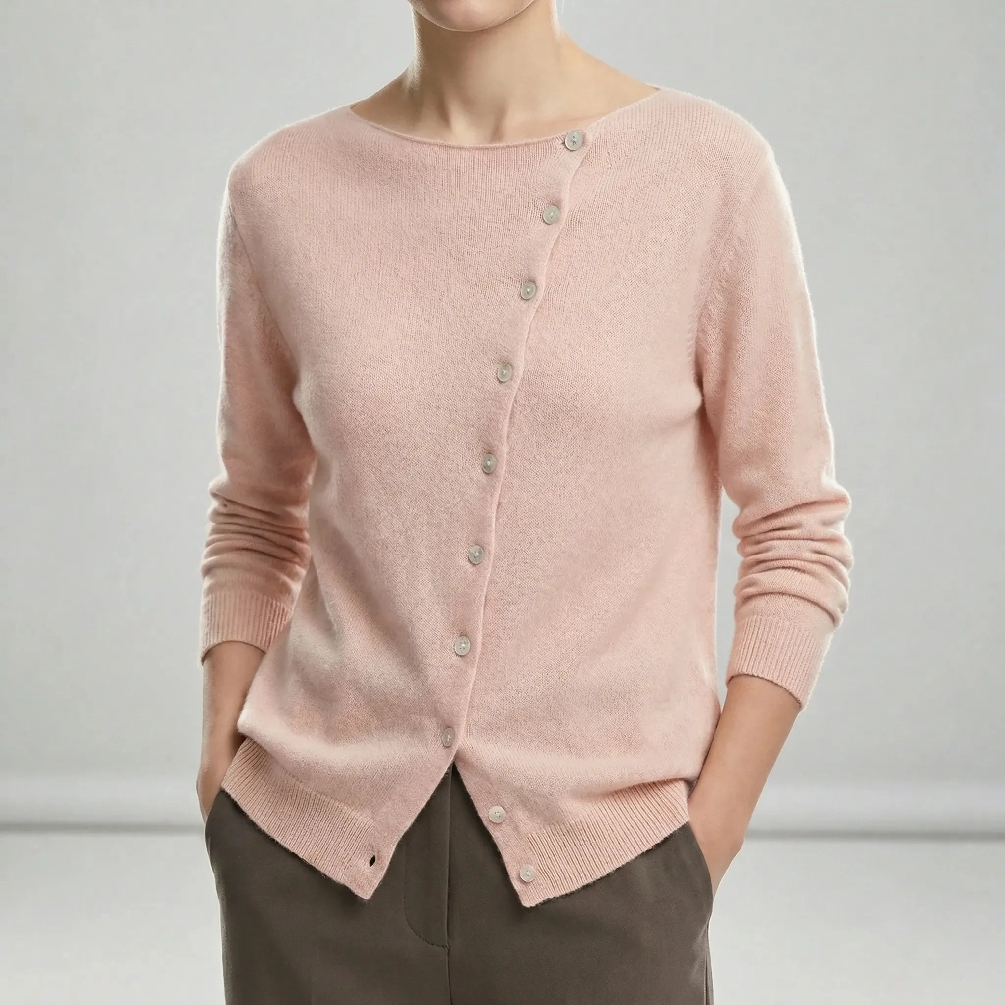 Lenya - Women's Button-Front Crewneck Cardigan