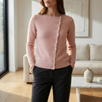Lenya - Women's Button-Front Crewneck Cardigan