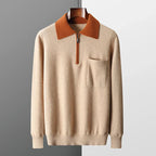 Leopold - Men's Cashmere Half-Zip Sweater with Contrast Collar
