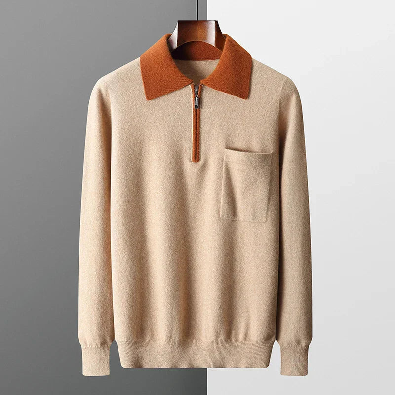 Leopold - Men's Cashmere Half-Zip Sweater with Contrast Collar