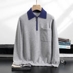 Leopold - Men's Cashmere Half-Zip Sweater with Contrast Collar