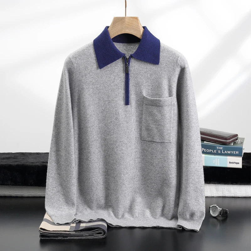 Leopold - Men's Cashmere Half-Zip Sweater with Contrast Collar
