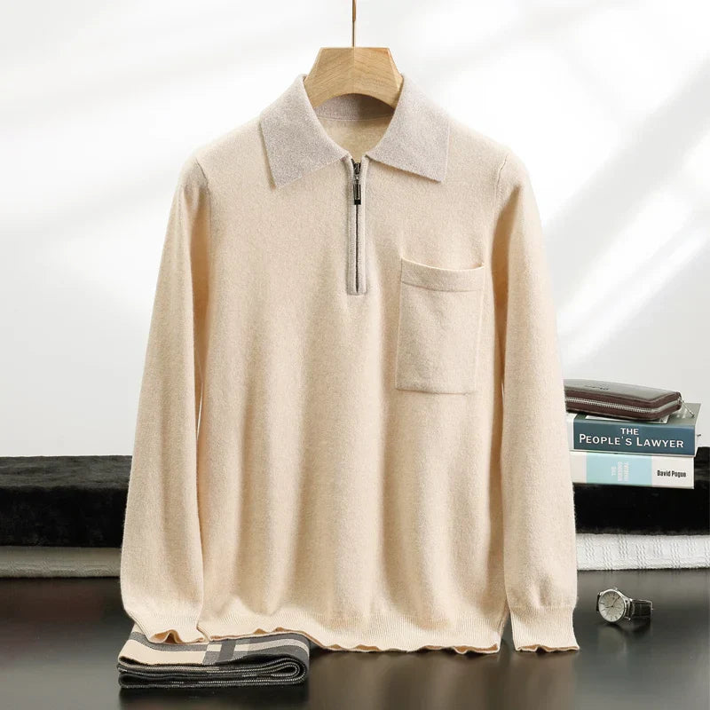 Leopold - Men's Cashmere Half-Zip Sweater with Contrast Collar